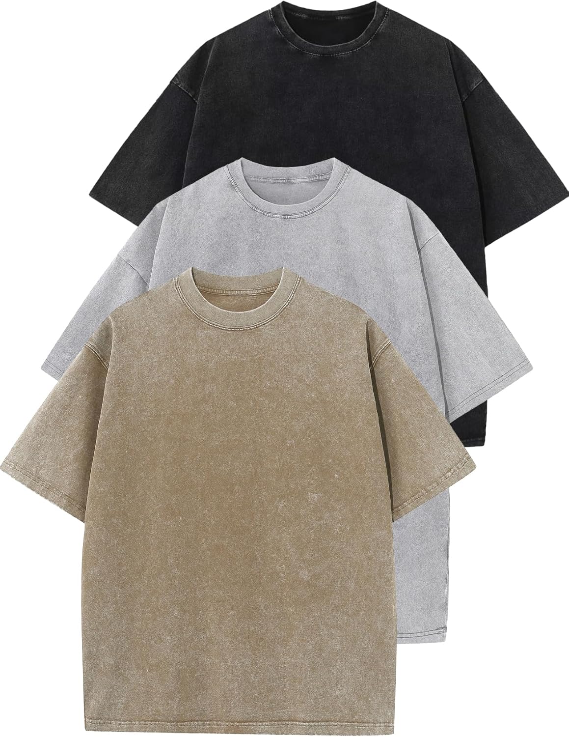 Flygo 3 Pack Boys Girls T-Shirts Cotton Acid Washed Oversized Tee Shirts Kids Loose Short Sleeve Summer Basic T Shirt Tops