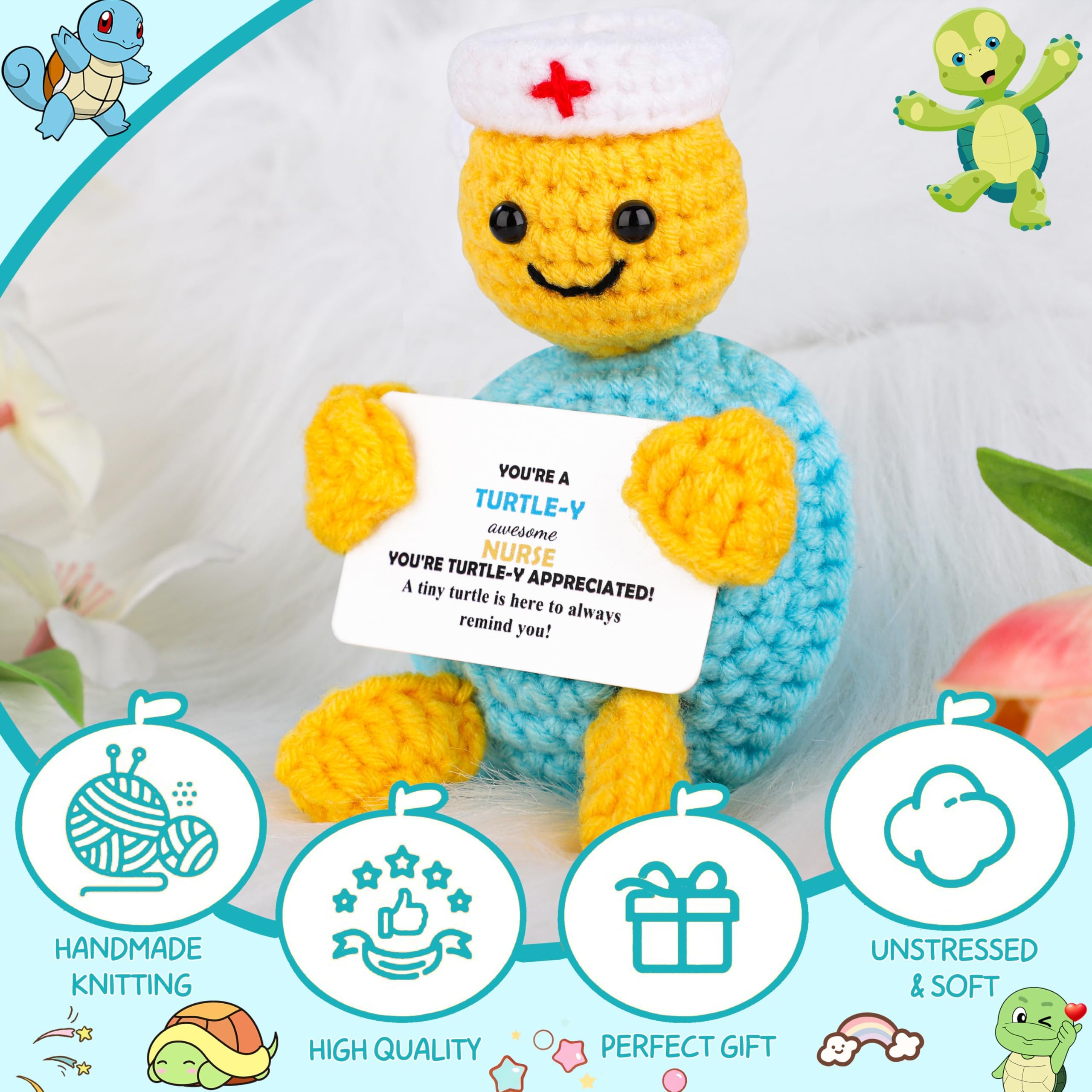 JoycuFF Nurse Graduation Gifts - Funny Turtle Nurses Appreciation Gifts for Women Men Thank You Nurse Week Gift Graduation Gift Handmade Emotional Positive Nurses Crochet