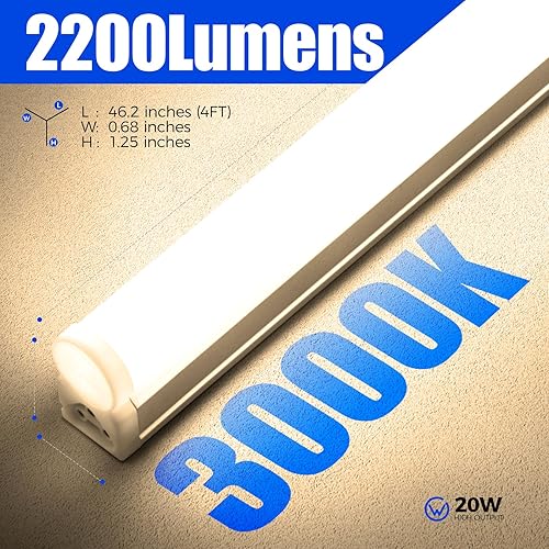 Miniatura 7 de Barrina Paquete de 6 lámparas LED T5 integradas individuales, 4 pies, 2200 lm, 3000 K (blanco cálido), 20 W, luces de tienda de servicios públicos,