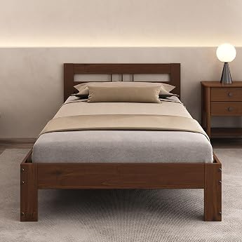 IDIMEX Theo Solid Wood Bed Frame Single Bed with Headboard Solid Pine 100 x 200 cm Painted Chestnut