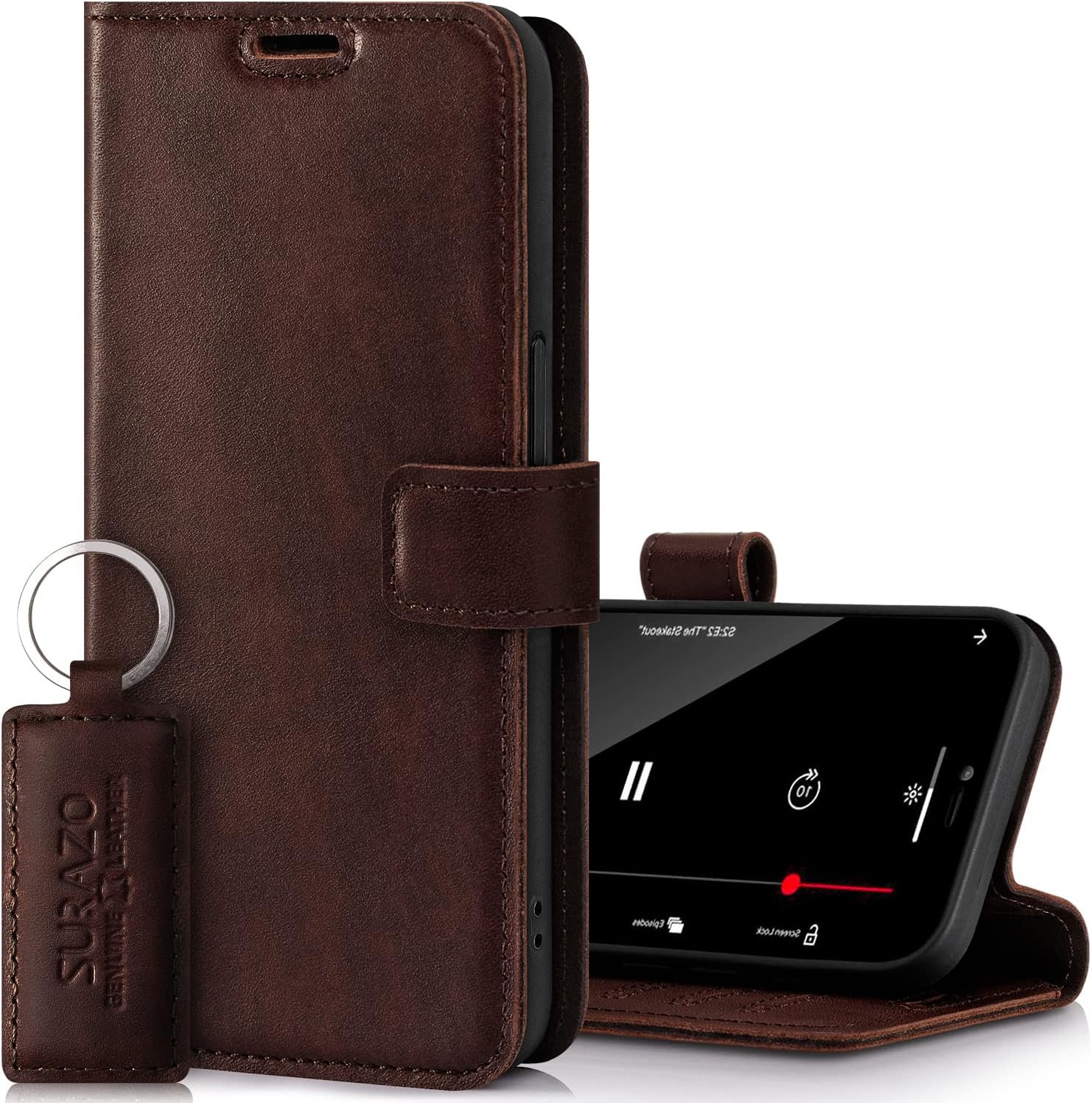 SURAZO Samsung S22 Ultra Case Wallet Leather Genuine - RFID 3 Card Slots & Cash Pocket - Secure Magnetic Closure Plus Stand Function - Flip Folio Cover - Only for Samsung S22 Ultra Screen Protector