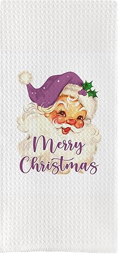 DOTAIN Toallas de cocina de Navidad, toallas de mano de Navidad, toallas de Navidad vintage de Papá Noel, decoración de cocina de Navidad,