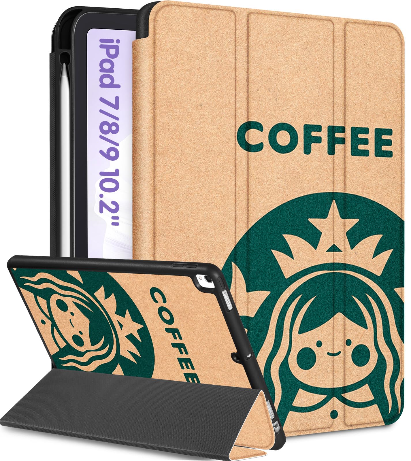 Uppuppy for iPad 9th/8th/7th Generation Case 10.2 Inch Girls Cute Kids Women Folio Smart Cover Pencil Holder Kawaii Cartoon Cool Design Funny Fun Teen