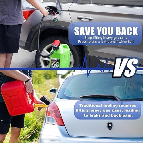 Miniatura 2 de Bomba automática de transferencia de combustible portátil con apagado automático (2.4 GPM), incluye 3 adaptadores de latas de gas, manguera extra