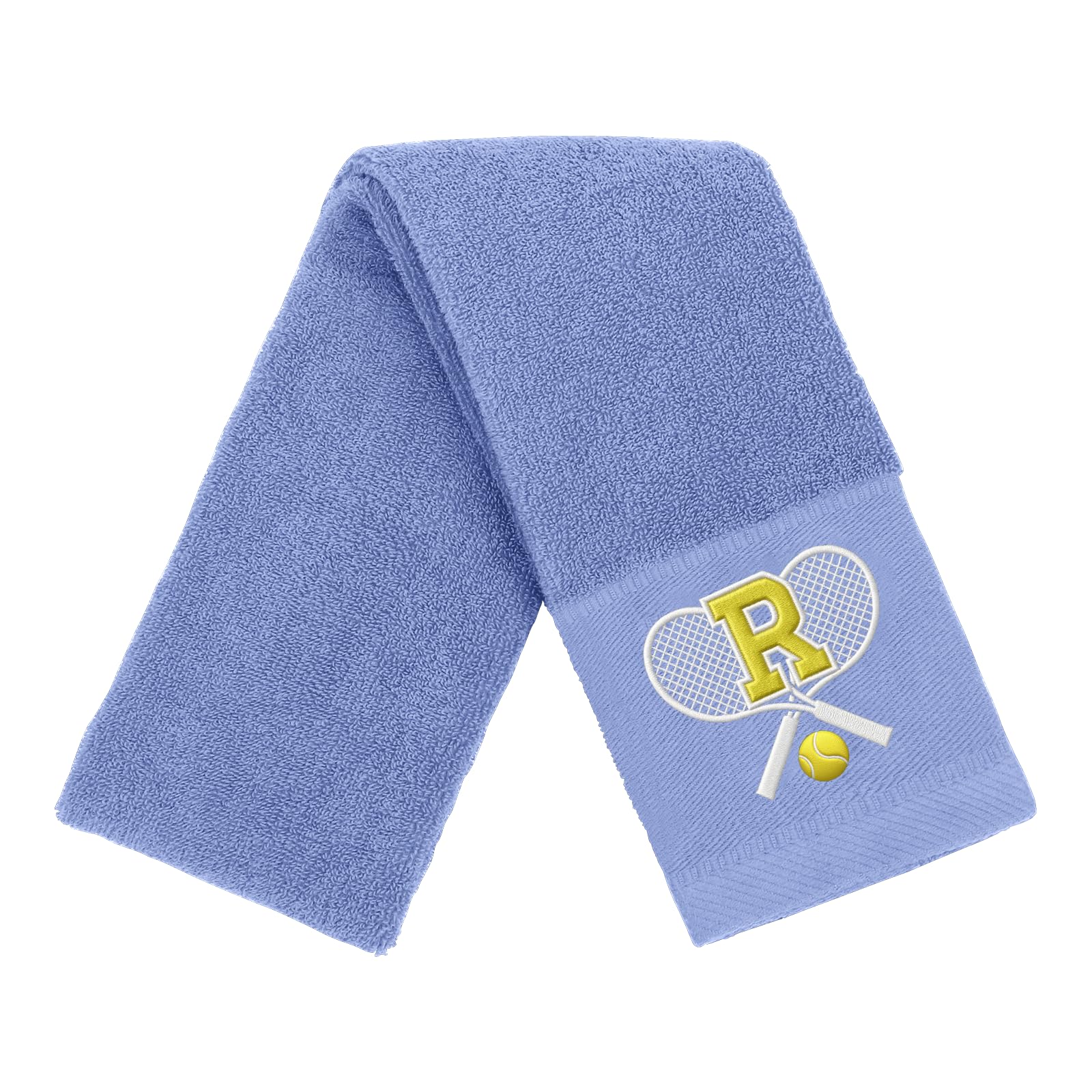 CGFN Tennis Towel,Tennis Gifts for Men Women,13”x 43” Cotton Embroidered Towels with Monogrammed Tennis Accessories on Birthday, Retirement (Blue, Initial-R)