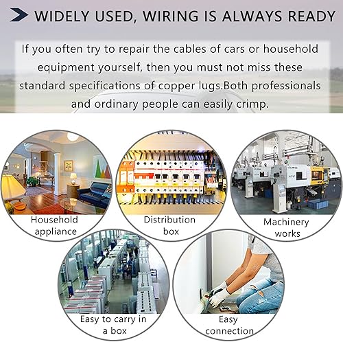 Miniatura 7 de Juego surtido de 60 terminales de alambre de cobre estañado, conectores de cable de calibre 10-4, terminales de batería de repuesto automotriz