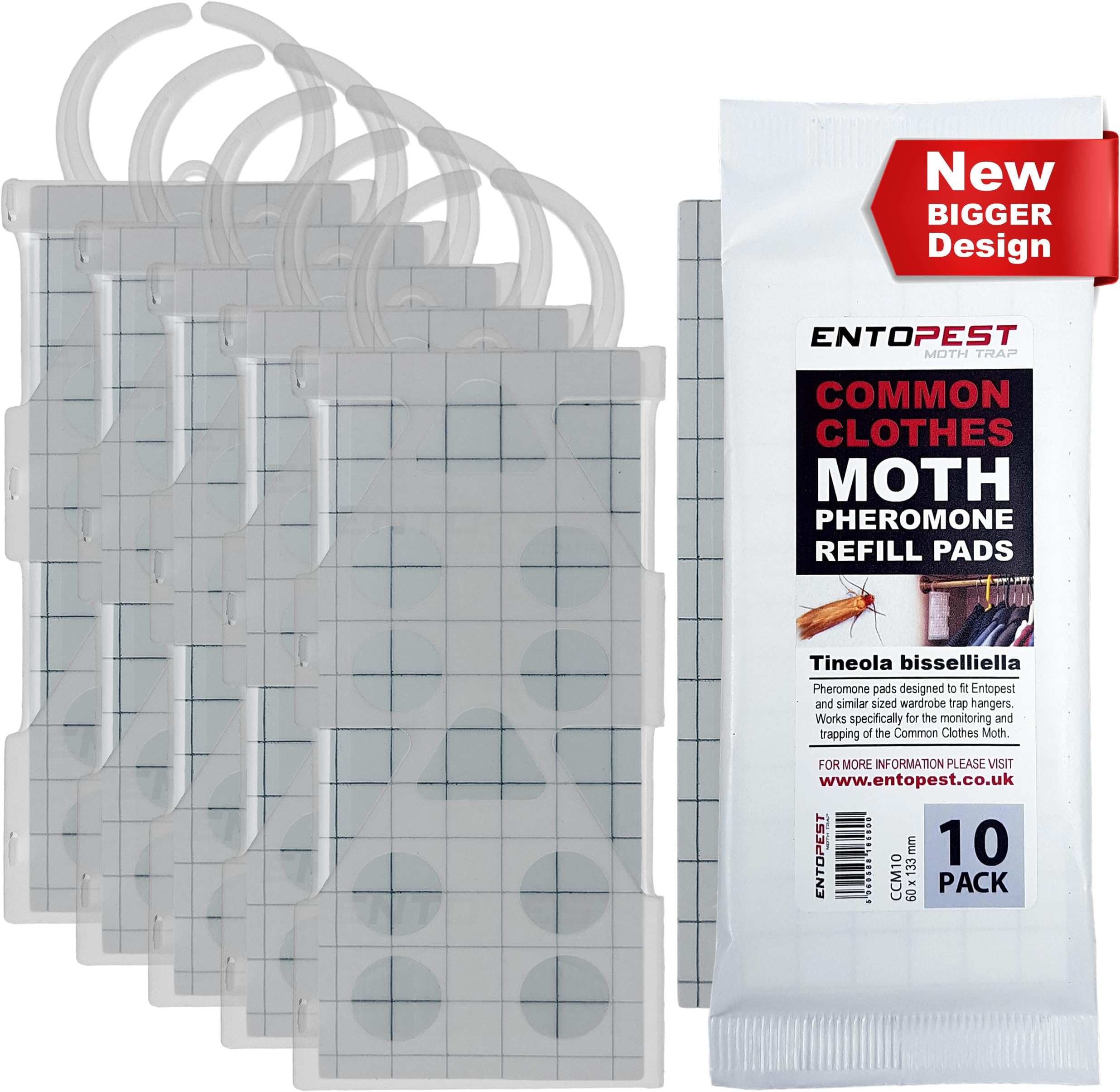 Entopest Monitoring Moth Traps | 10 Refill Pads & 5 Reusable Hangers | Clothes Moth Detection | Sticky Monitoring Pads for Wardrobes | Pheromone-Based Monitoring Only