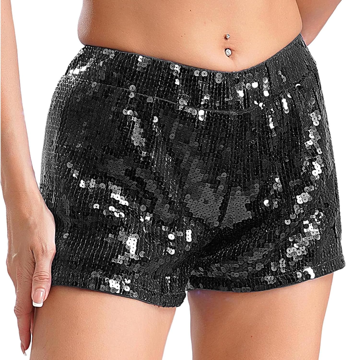 Freebily Womens Shiny Sequin Shorts Rave Party Disco Dance Hot Pants Booty Metallic Shorts
