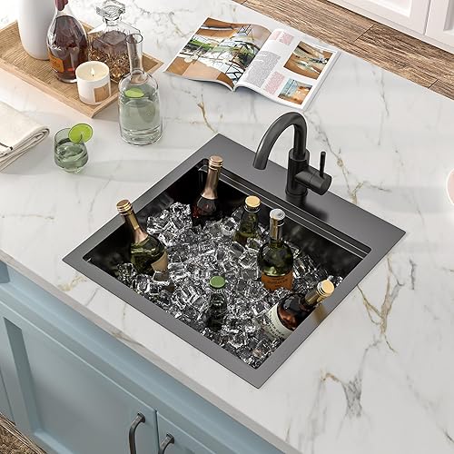 Vista 33 de Fregadero de estación de trabajo para exteriores de 21 x 20 pulgadas, fregadero de preparación de barra de acero inoxidable 304 calibre 16 con tapa