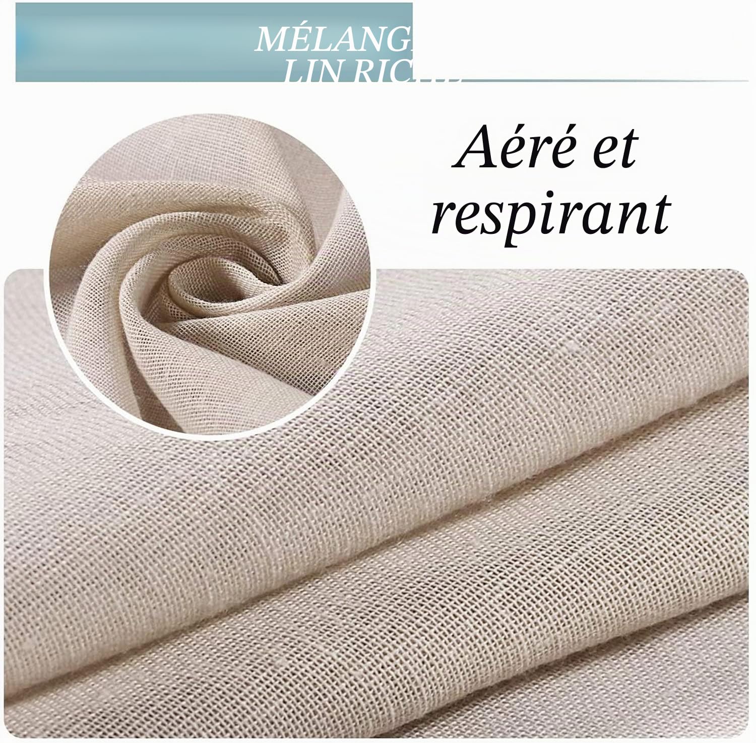 Rideau Extérieur avec Onglet en Haut - Lot de 2. Rideau Imperméable aux Occultants, Fermeture Velcro, pour Pergola, Gazebo, Terrasse, Pavillon, H213 x L132 cm, Naturel