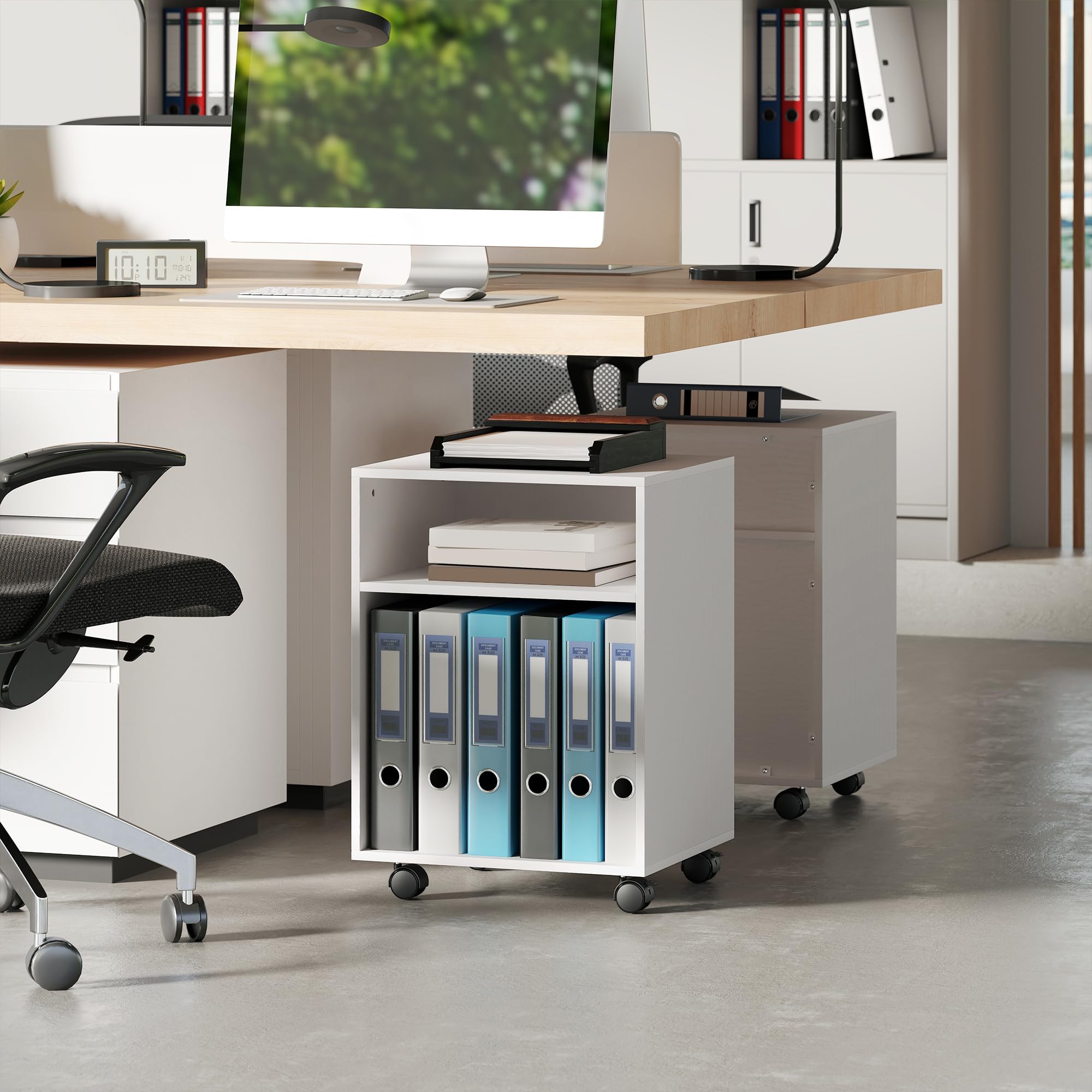 HOMCOM Support d'imprimante de Bureau 2 Étagères 40x35x55,5cm Blanc | Meuble de Rangement, Sur Roulettes, Caisson pour Petits Espaces, Bureau et Étude