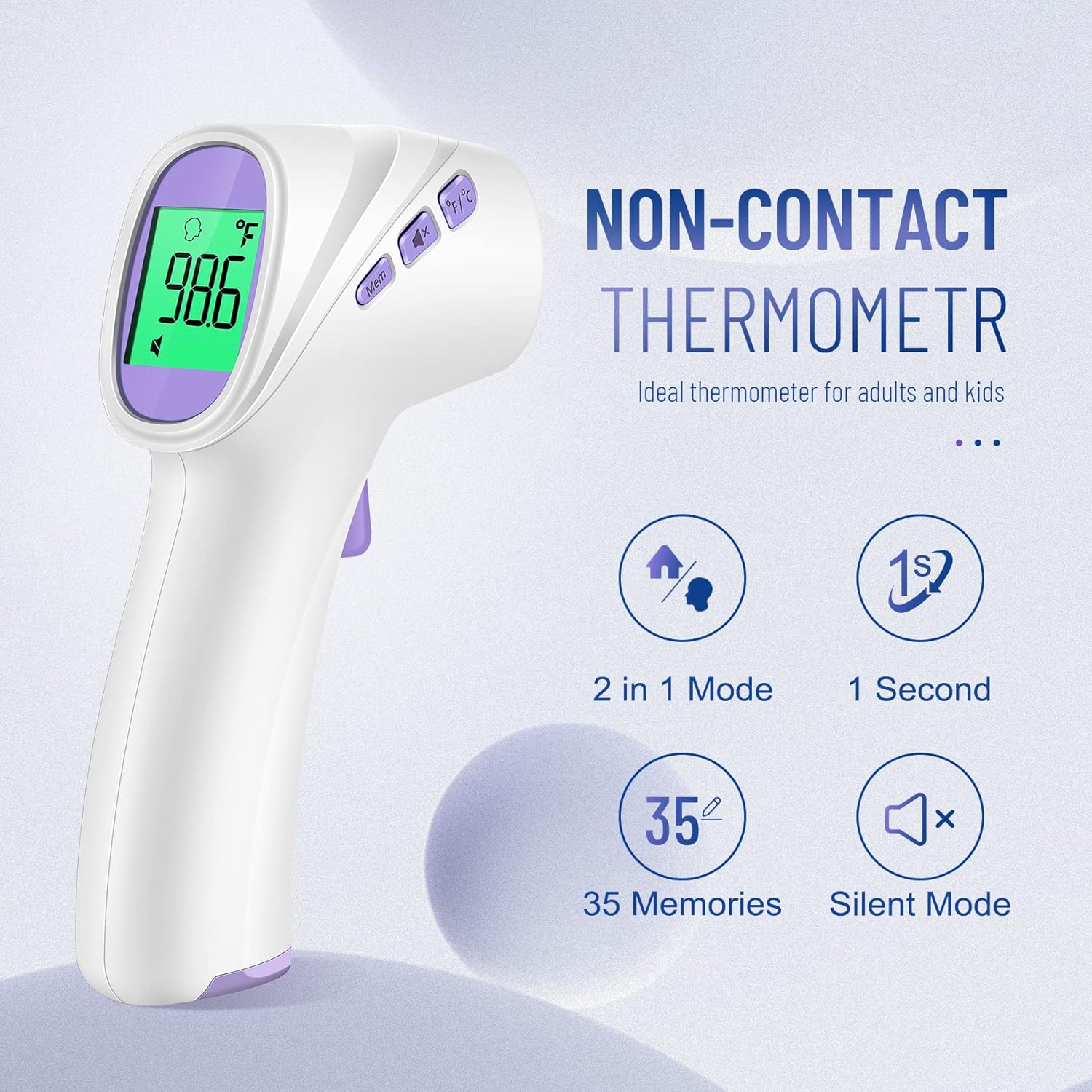 No-Touch Thermometer for Adults and Kids - 202 Pink & 2000 Purple
