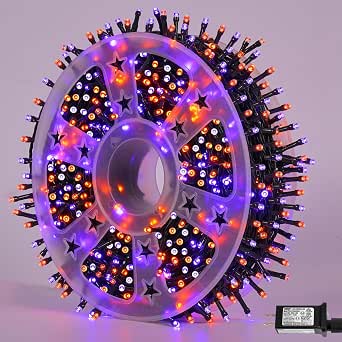 QITONG 165ft 500 LED Orange and Purple Halloween String Lights Waterproof Outdoor Indoor