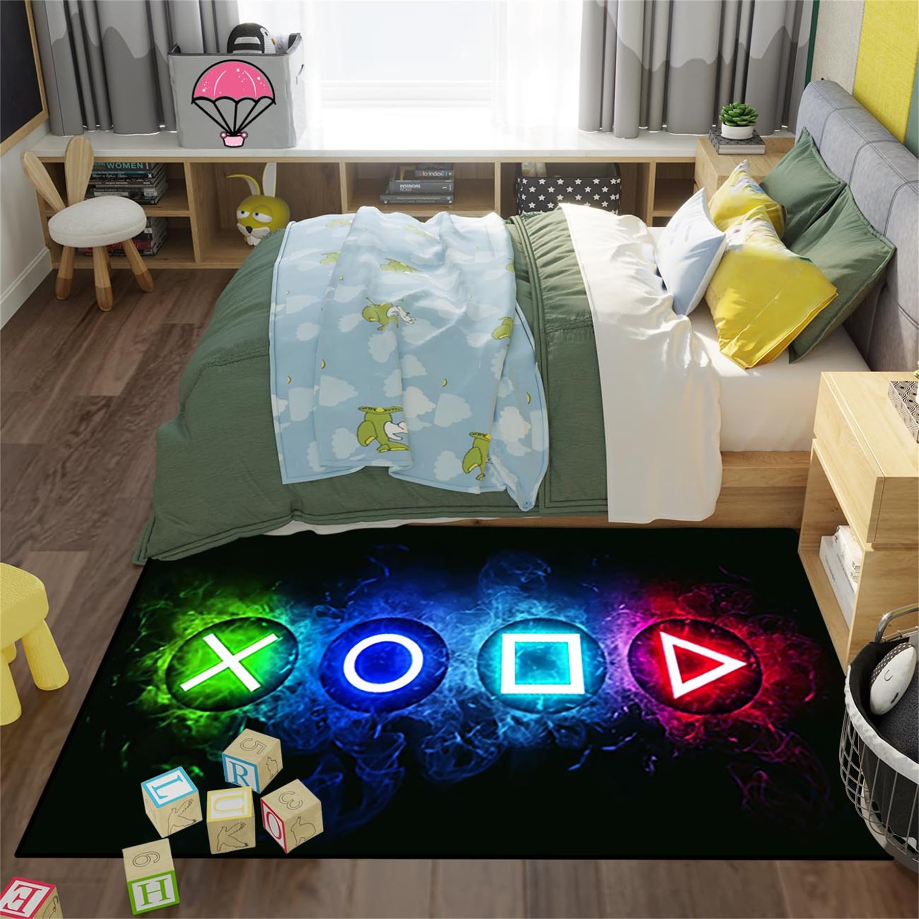 Lunoroey Coperta da gioco per ragazzi e ragazzi, con motivo gamepad, in pile Sherpa, super morbida, 130 x 150 cm, colore: blu e nero
