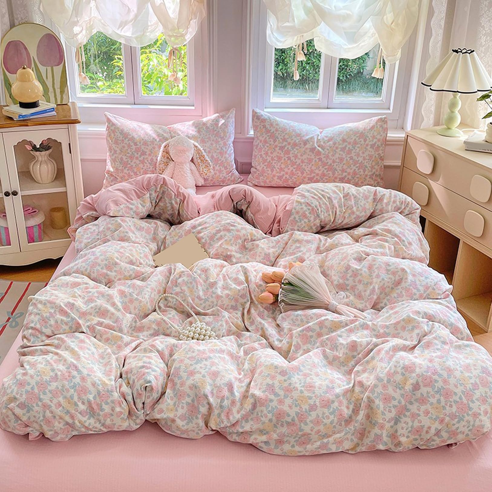 Amazon｜姫系 かわいい 布団カバー フリル付き シングル 4点セット
