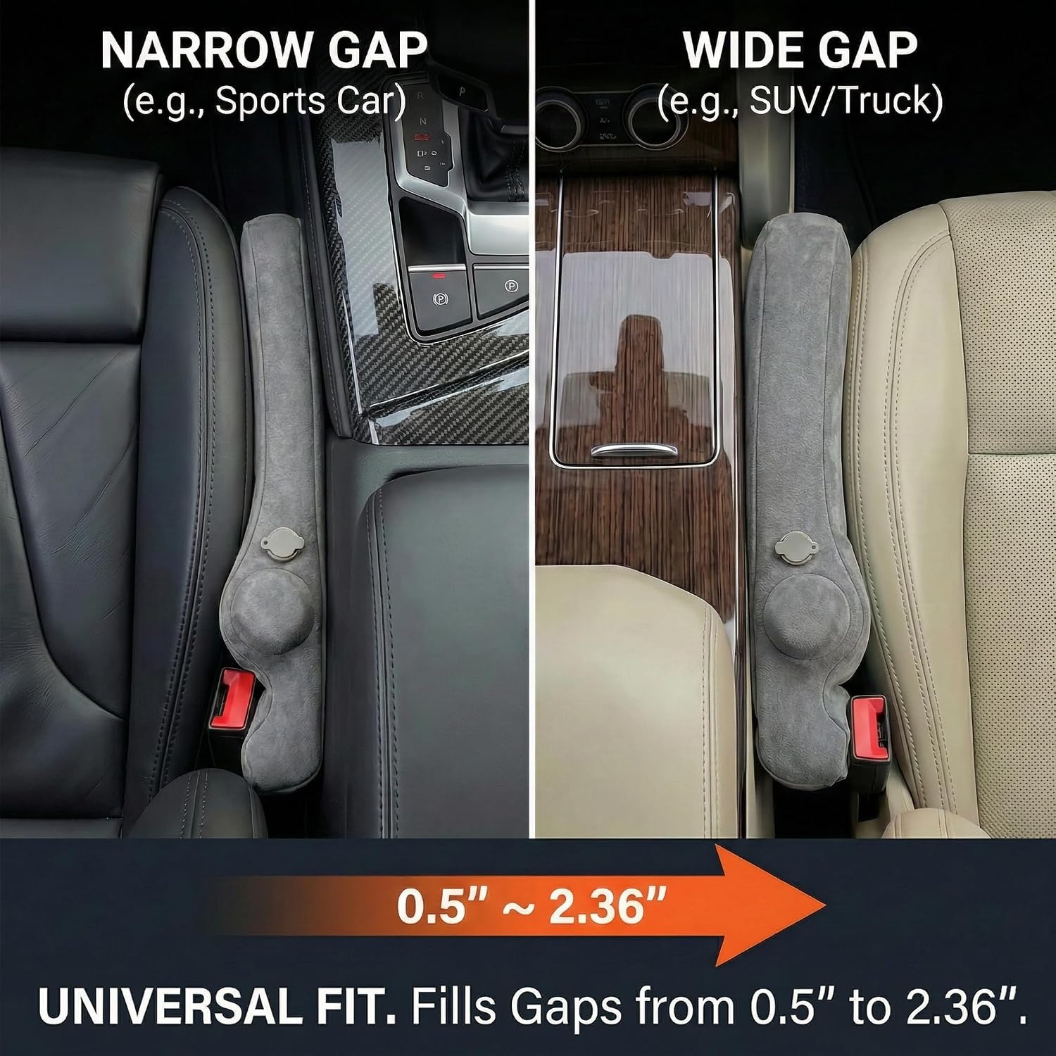 HOLDCY Inflatable Car Seat Gap Filler 2 Pack – Universal Adjustable Air-Cushion Blocker Prevents Phone Dropping - No Seatbelt Obstruction - Car Interior Accessories for SUV, Truck & Sedan (Suede-Gary) | Stop Phines, Keys & Cards From Falling Between Seats