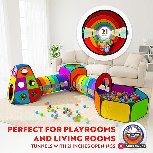 Miniatura 4 de Playz 5 piezas de tiendas de campaña y túneles para niños - Piscina de bolas para niños pequeños, canasta de baloncesto, tubos para gatear, casas de