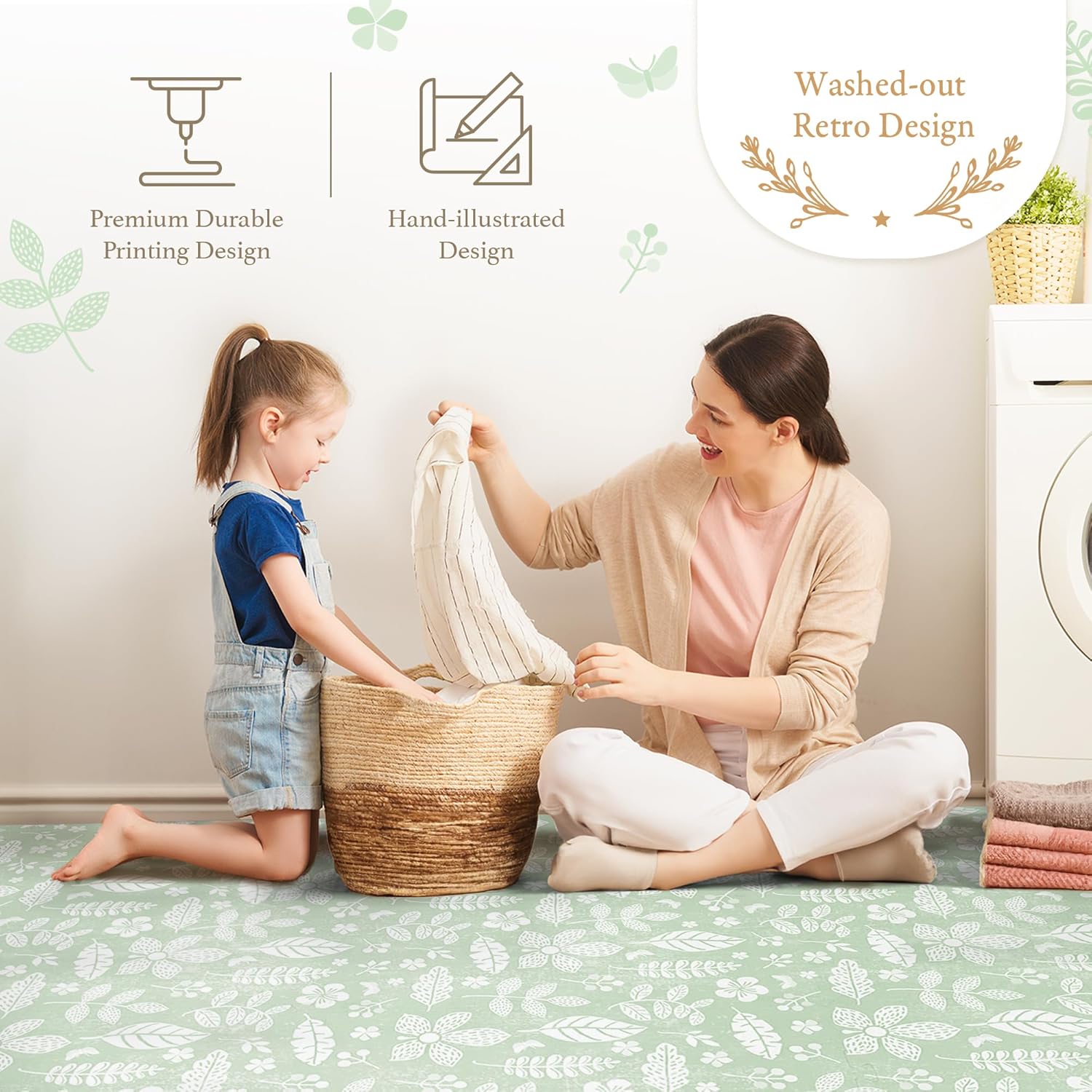 popsykosy premium baby floor play mat - thick & cushioned 0.5 inch playroom foam mat, non-toxic odorless - 6 tiles - spacious 6x4 ft. - stylish & large, waterproof for kids & toddlers - olive green