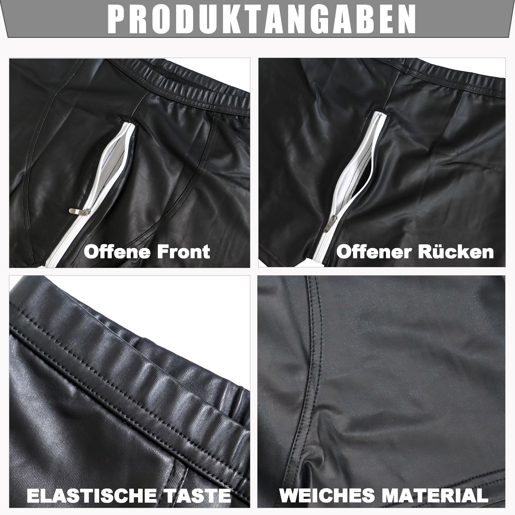 Calzoncillos de Cuero PU para Hombre Cintura elástica Rave Short Pants Clubwear