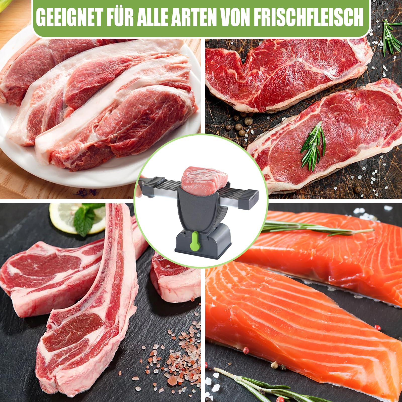 Fleischschneider, Meat Slicer für Frisches Rohes Fleisch, Fleischschneidemaschine Verstellbarer 2/4 mm Dick, Fleisch Schneider mit Messerschärfer, Reinigungsbürste und Haken Geliefert (Dunkelgrau)