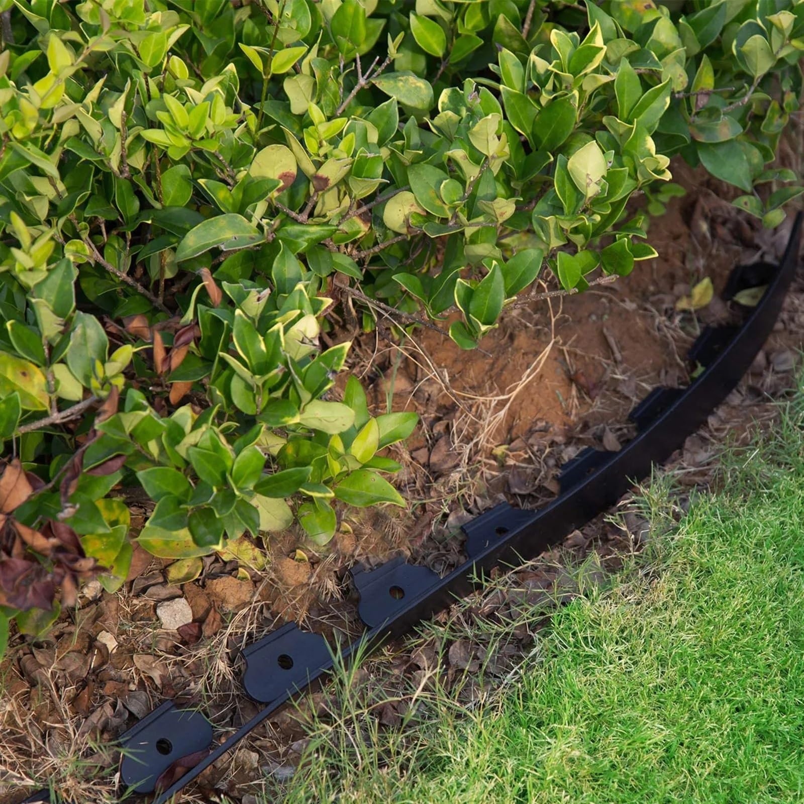 Rasenkante Flexibler Rasenkanten-Kunststoff for den Garten, kein Graben, 9,7 m, mit 30 Stacheln, Landschaftskanten, einfach zu installierender Einsatz, Schwarz