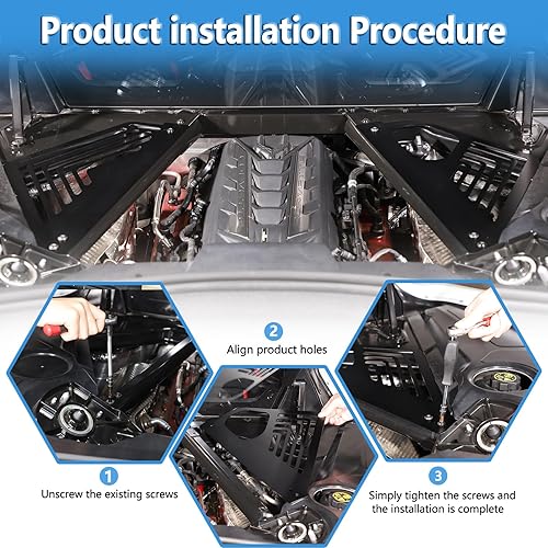 Miniatura 7 de Sekhyna Cubierta de panel de bahía del motor compatible con Chevrolet Corvette C8 Stingray 2020-2024 aleación de aluminio 2 piezas compartimento del