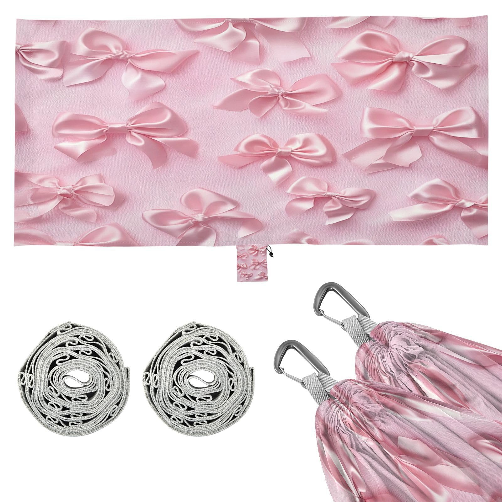 ATTX Pink Bows Camping Hammock - Lightweight & Portable Hammocks, Heavy Duty 330lbs Capacity for Indoor, Hiking, Backpacking, Travel, Backyard, Beach#534