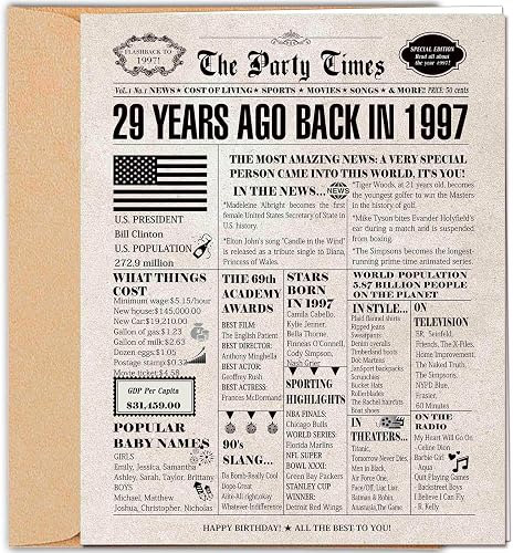 DUGUTUL Vintage 29th Birthday Card, 29 Birthday Decoration, Nostalgic Birthday C