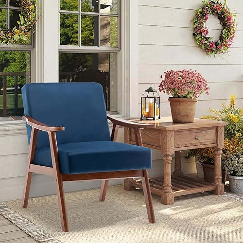 Miniatura 6 de Rovibek Juego de 2 sillas decorativas, sillas decorativas tapizadas con brazos, sillas decorativas modernas de mediados de siglo con marco de