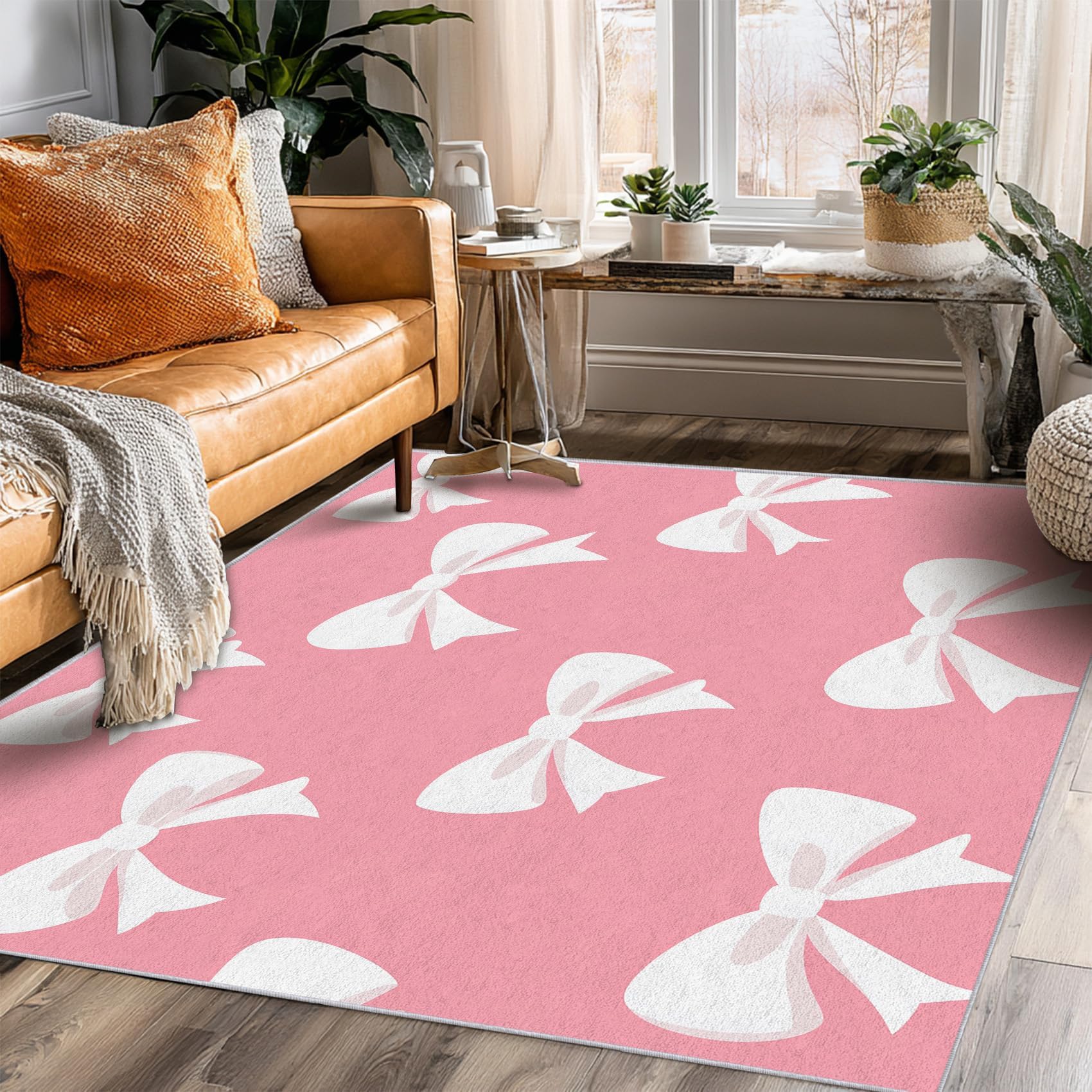 Tapis imitation cachemire rose et blanc à nœuds délicats 160x250