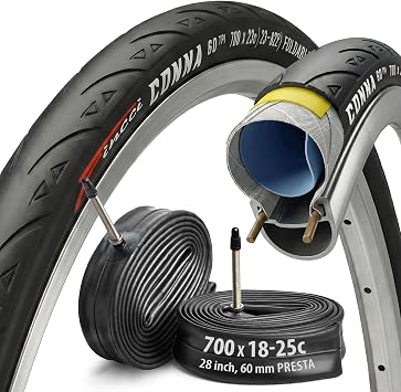 Set 700x23c Road Bike Tyres & Tubes Presta, Foldable 700c 1mm Anti Puncture