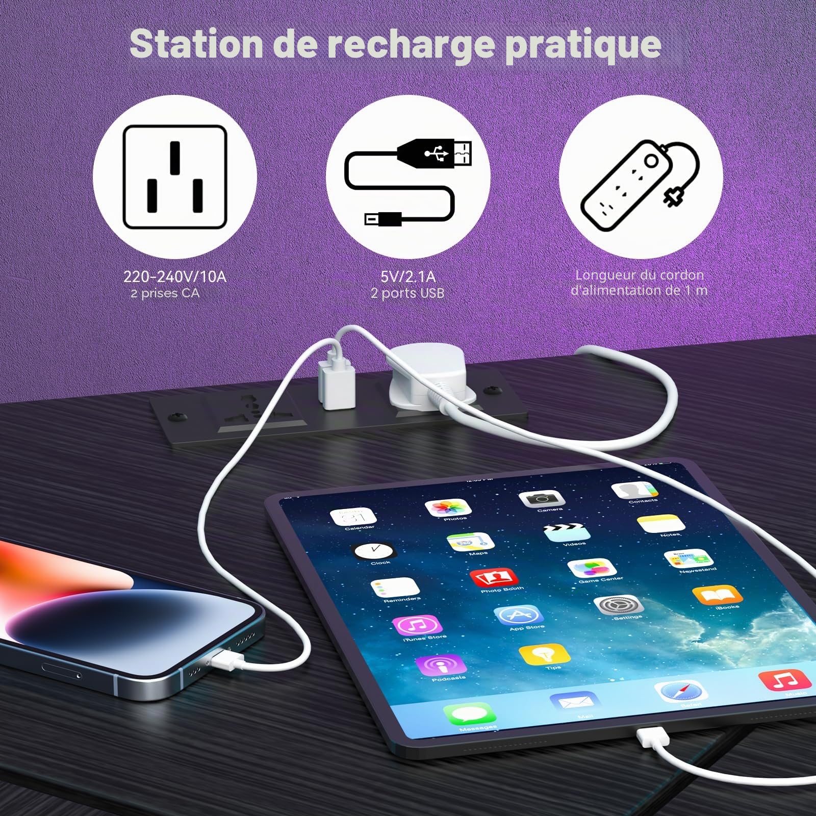 Bureau d'angle Informatique Gaming avec Fonction de Chargement, en Coin pour Ordinateur Station de Travail, pour Gamer, Table en Bois, pour Maison et Bureau Noir
