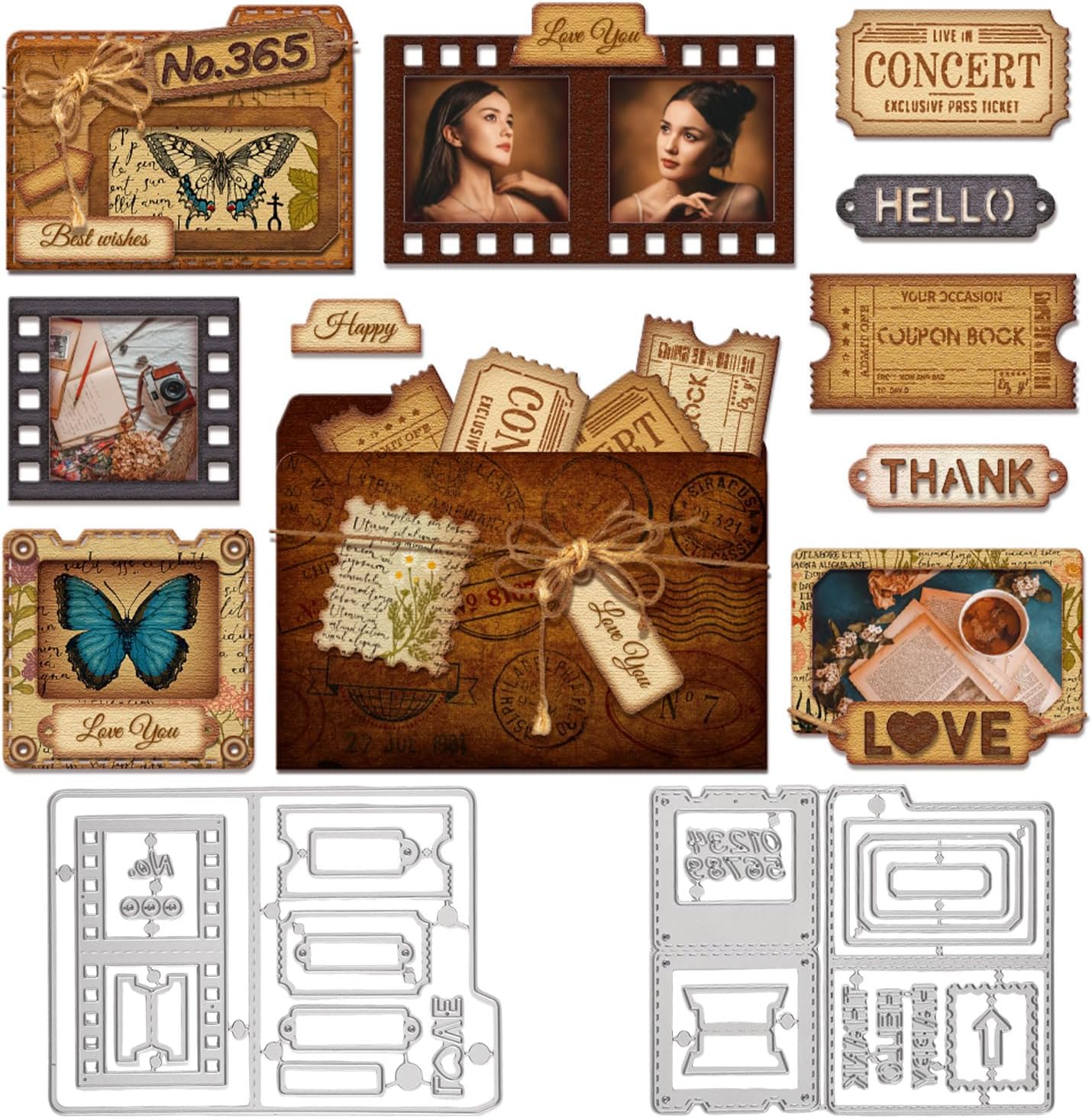 GLOBLELAND Folder Slide Stamp Film Cutting Dies for Card Making Envelope Cut Die File Folder Die Cuts for DIY Scrapbooking Journal Embossing Paper Craft Decor