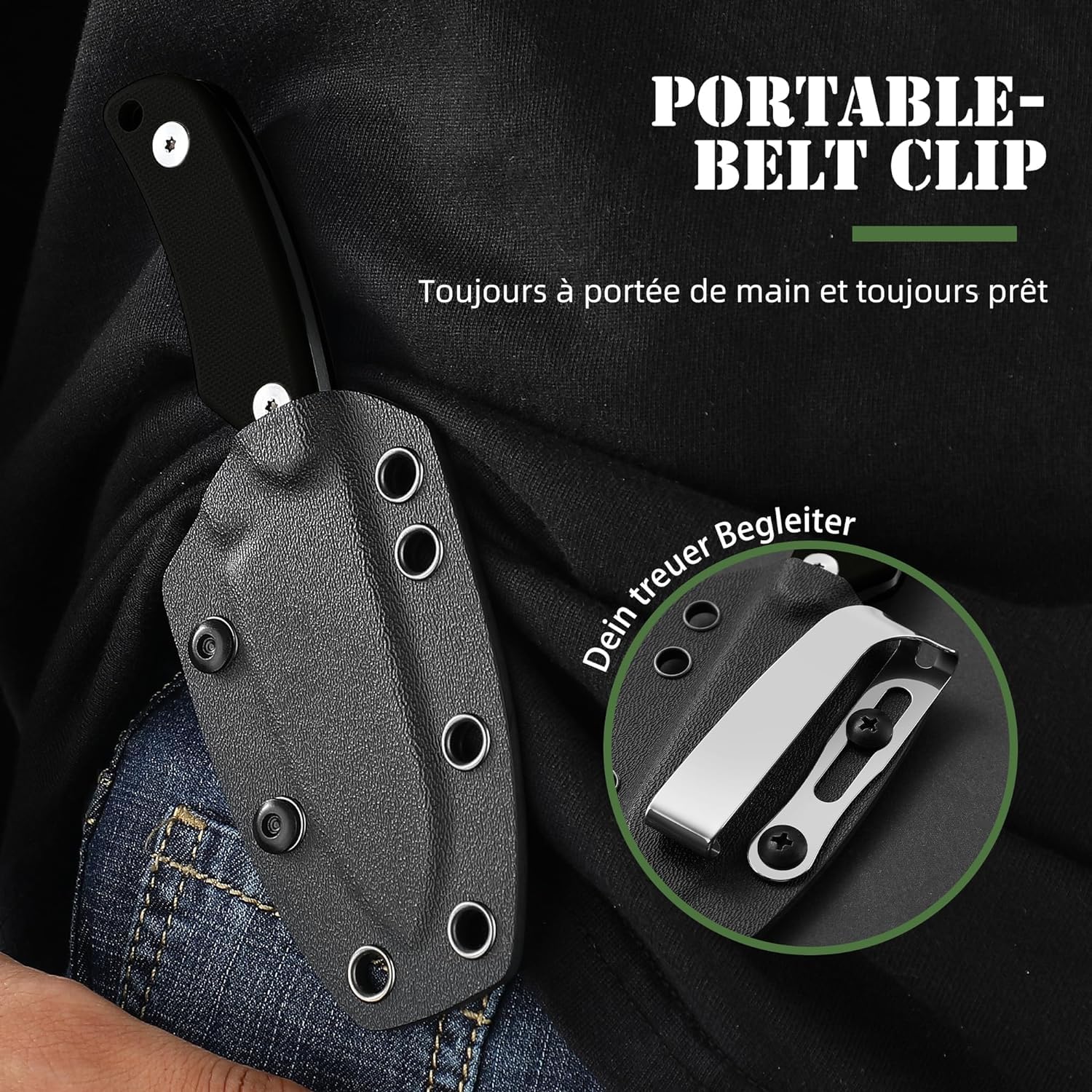 Omesio Cuchillo de Cuello EDC Pequeño con Vaina Kydex, Hoja D2, Mango G10