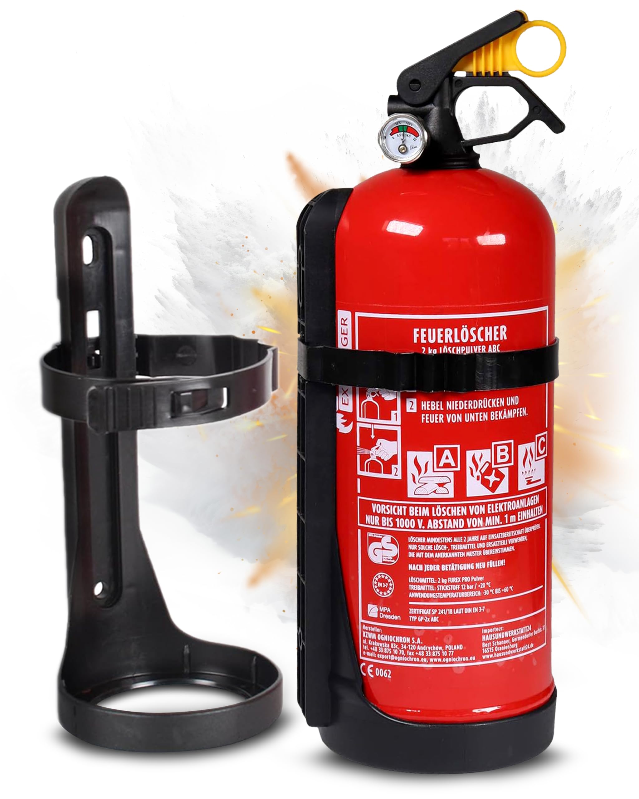 2 kg Feuerlöscher-Pulver GP-2X ABC Manometer + Halterung (made in Europe auch Auto Boot)