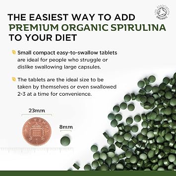 Organic Spirulina 500 Pure Tablets - 2000mg Serving - Cold-Pressed