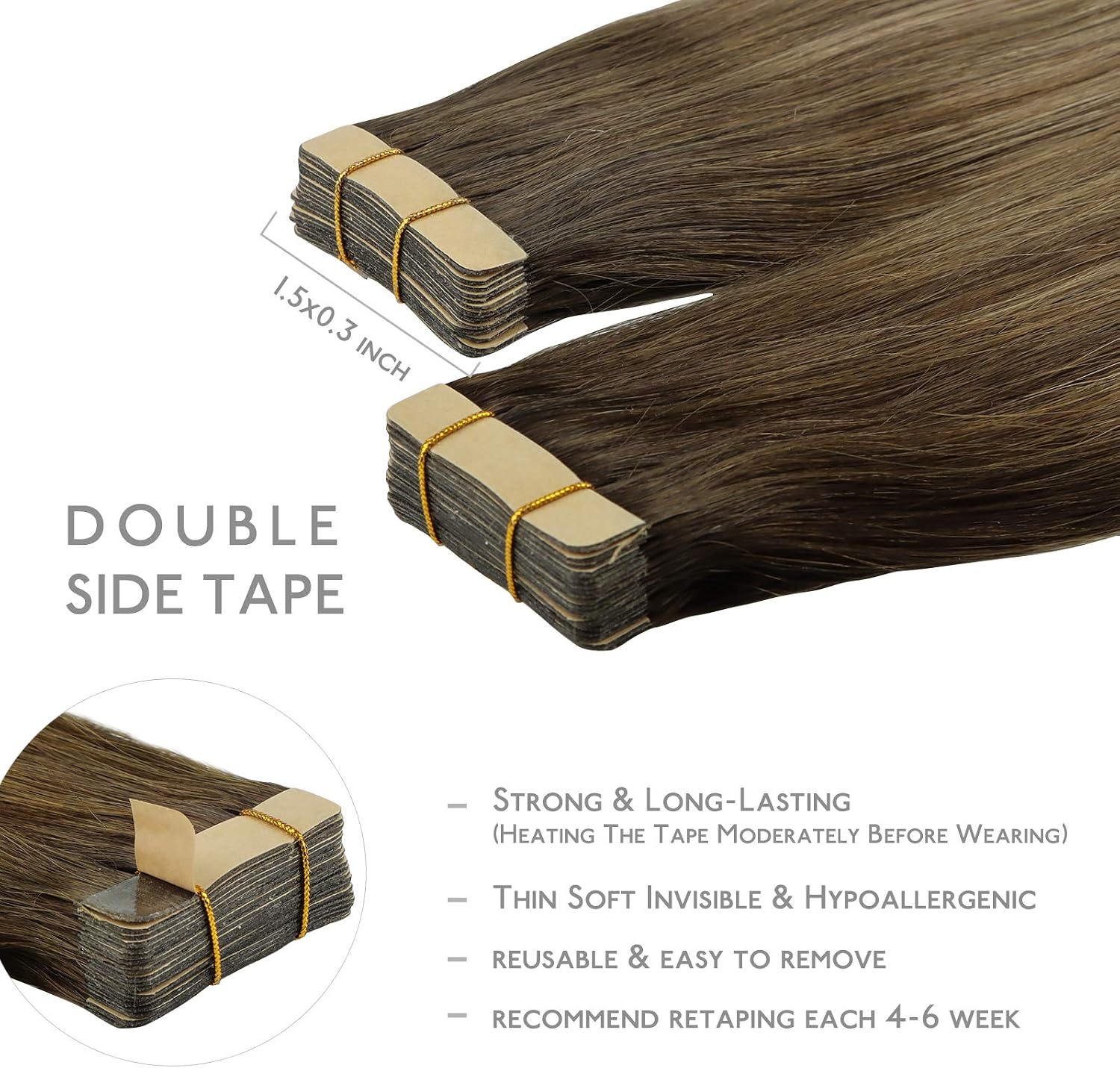 WENNALIFE Tape-in Hair Extensions - 20pcs 14 inch 50g Ombre Walnut Brown to Ash Brown and Bleach Blonde Remy Tape Hair Extensions - Image 4