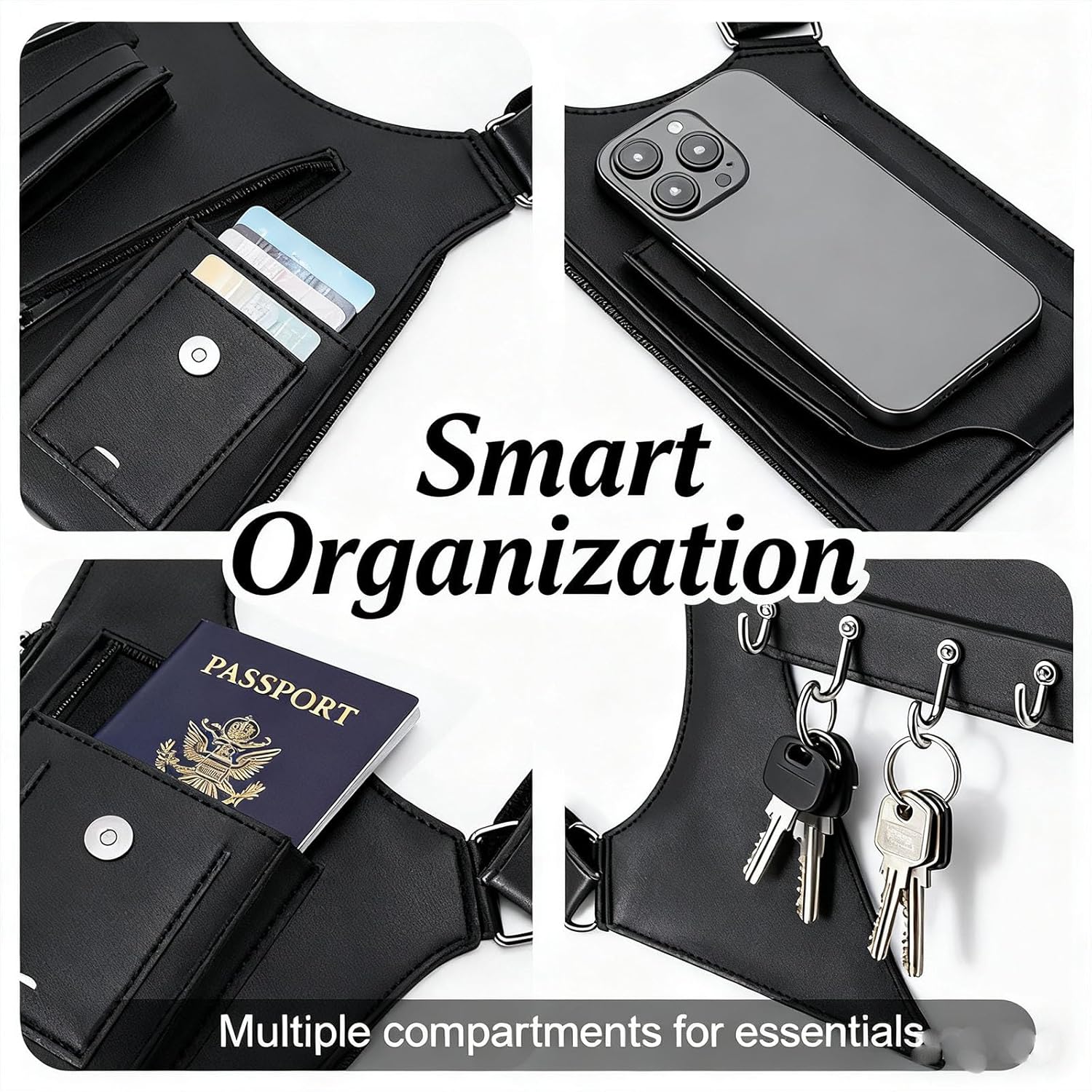 Leather Shoulder Bag for Men,Adjustable Underarm Shoulder Bag, Anti-Theft Double Armpit Bag for Travel & Daily Use - Image 4