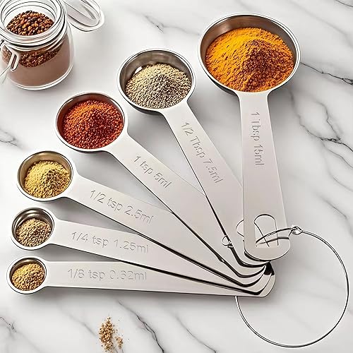 Miniatura 6 de TILUCK Juego de 6 cucharas medidoras de acero inoxidable, cuchara de café, utensilios de cocina para cocinar y hornear, juego de 6