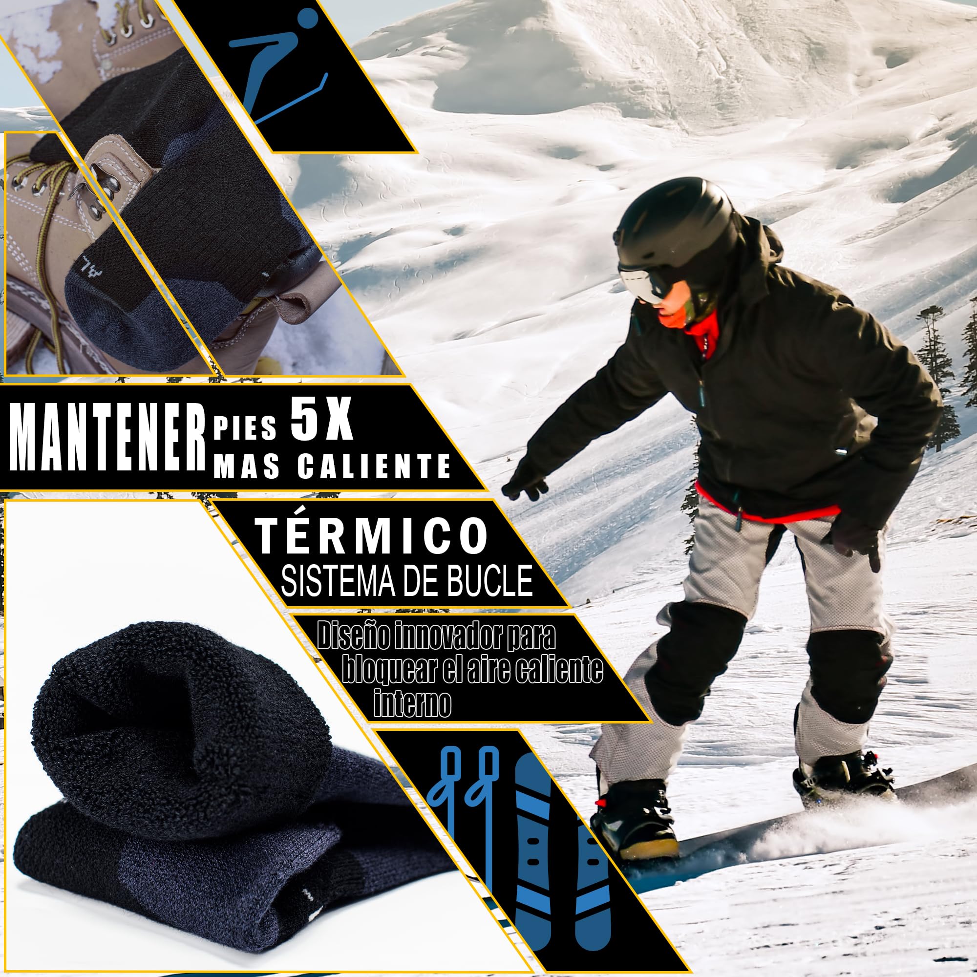 Calcetines Termicos Mujer Hombre Lana di Alpaca Calentitos 2 Pares Gruesos Calcetines Invierno Altos Frio Extremo Nieve Senderismo Running Esquiar Deportes Talla 35-51