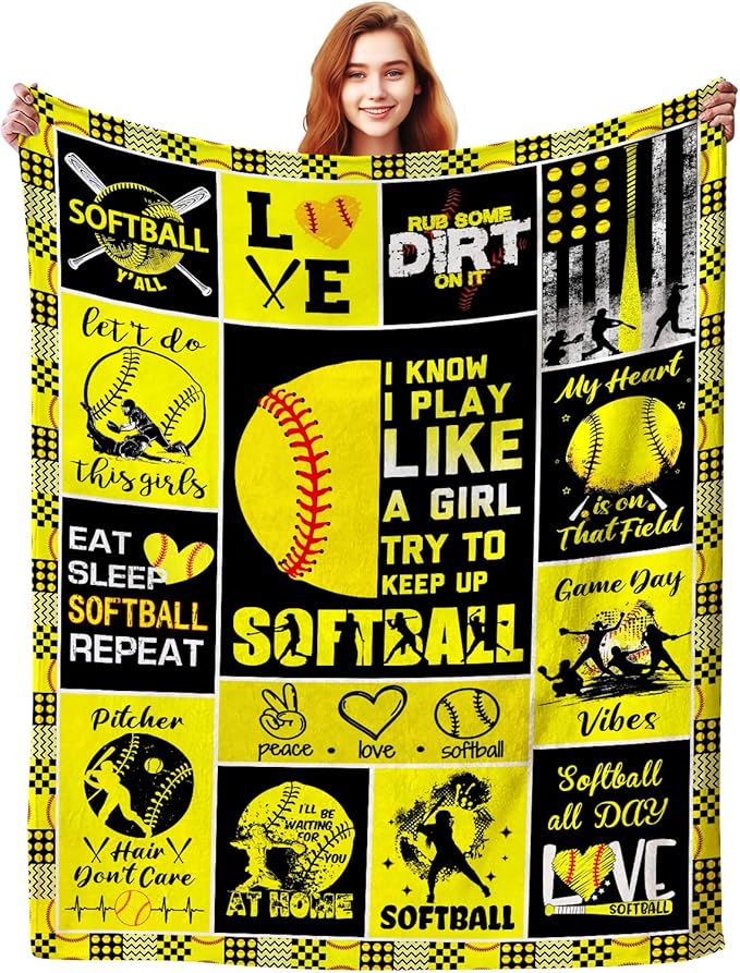 Softball Blanket Gifts for Girls Women Men Team,Soft Cozy