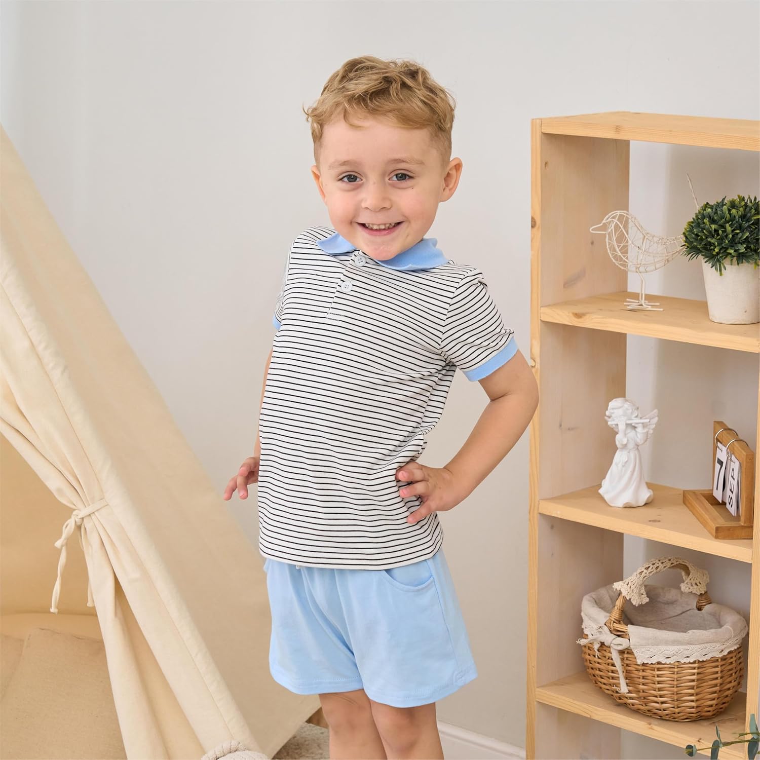 Toddler Baby Boys Summer Short Sleeve Polo Shirts Set 2-piece Striped Outfits 18 Month-5T - Image 3
