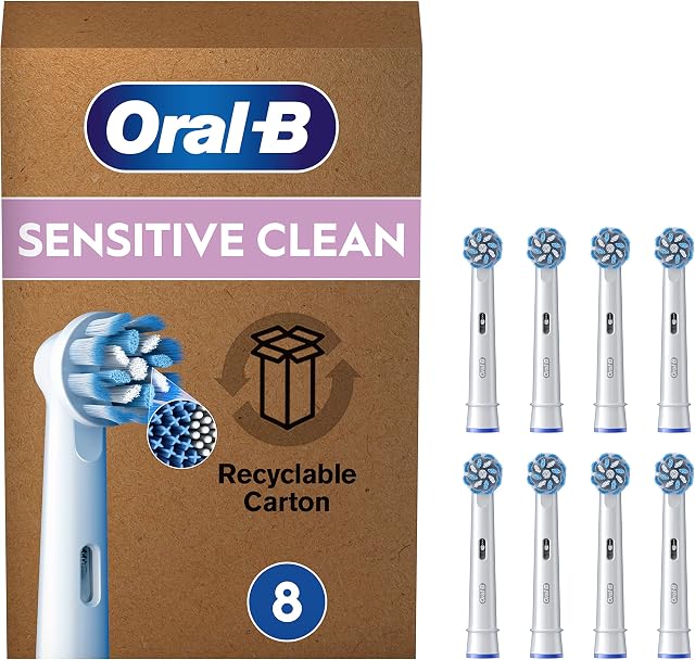 Oral-B Sensitive Clean Końcówki do Szczoteczek Elektrycznych, 8 Sztuk, Białe, Wielkość Odpowiednia do Skrzynek Pocztowych