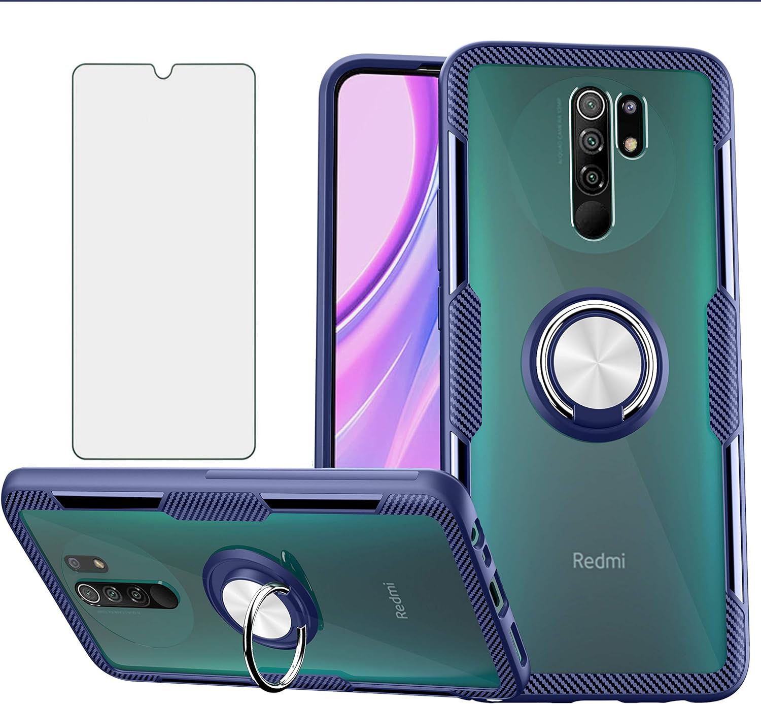 Funda para Xiaomi Redmi 9 con protector de pantalla de vidrio templado