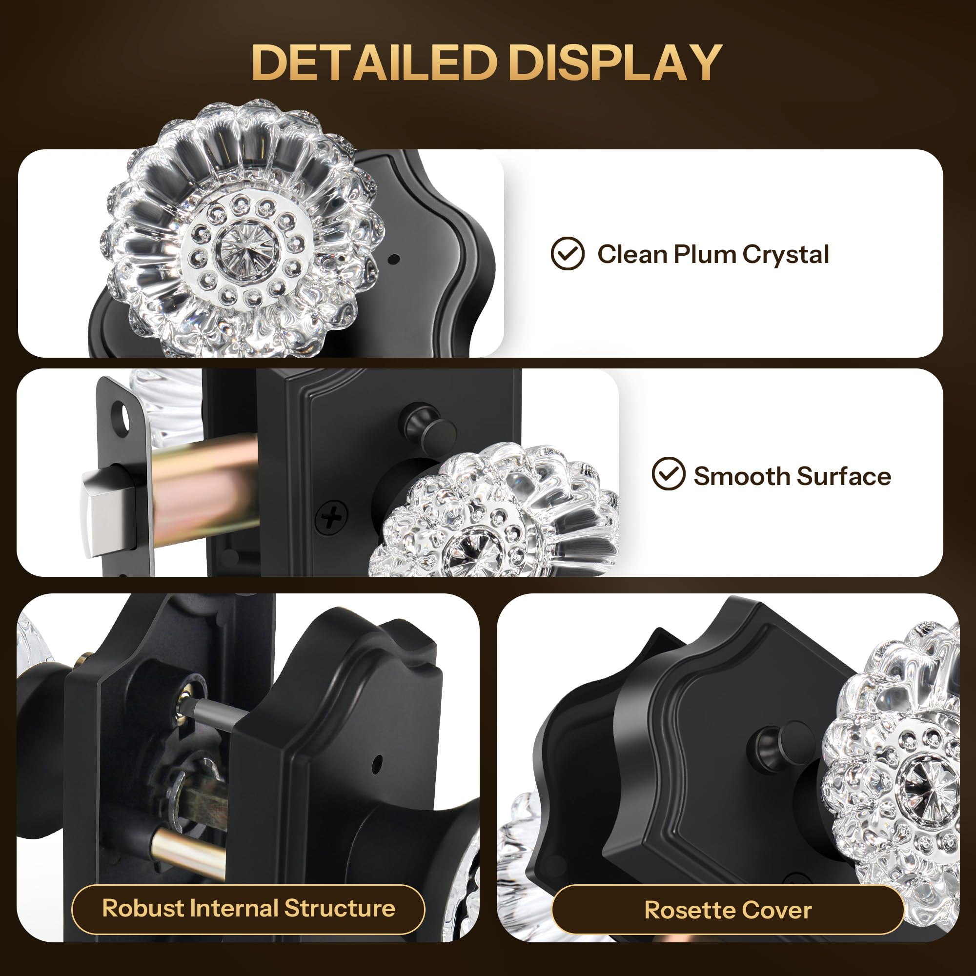 Matte Black Privacy Door Knob - Secure Glass Lock -3