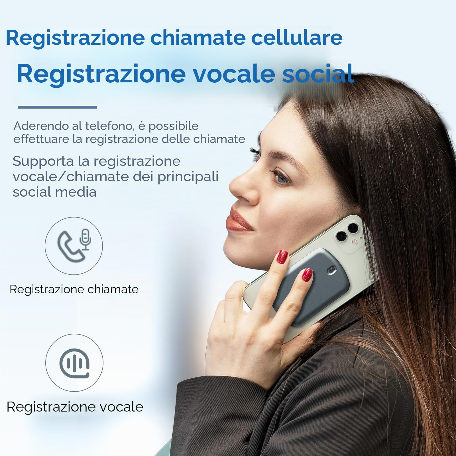 Bisofice Registratore vocale digitale AI 64 GB, supportato da ChatGPT Supporta 60 lingue, trascrizione e traduzione in tempo reale, motore STT intelligente