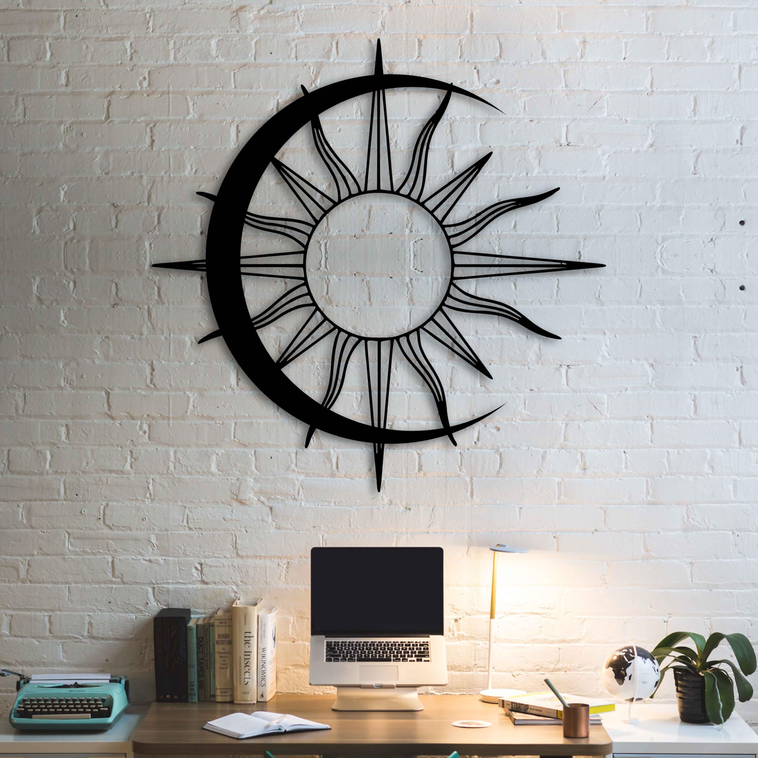 KAWA METALWORKS Minimalistische Wandkunst aus Metall mit Sonne und Mond, modernes Boho-Dekor für Schlafzimmer, Wohnzimmer oder Büro, ästhetisch, zeitgenössisch, einzigartiges Geschenk für Zuhause