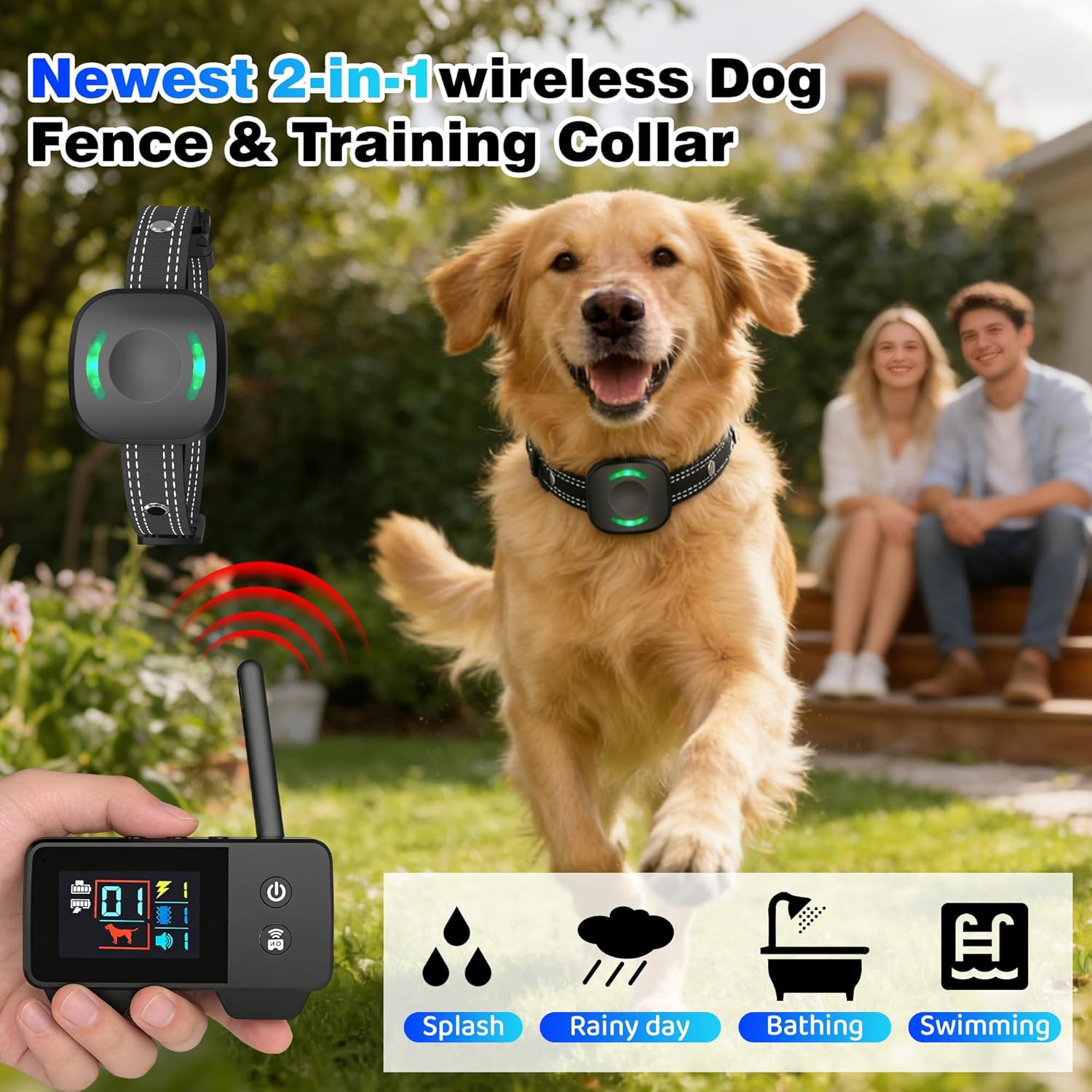 RPZ Dog Shock Collar with Remote & Wireless Fence, 2-in-1 Electric Dog Training System, 5–480M Adjustable Range, Beep Vibration Safe Shock, Rechargeable Collar for Medium Large Dogs(2pcs)