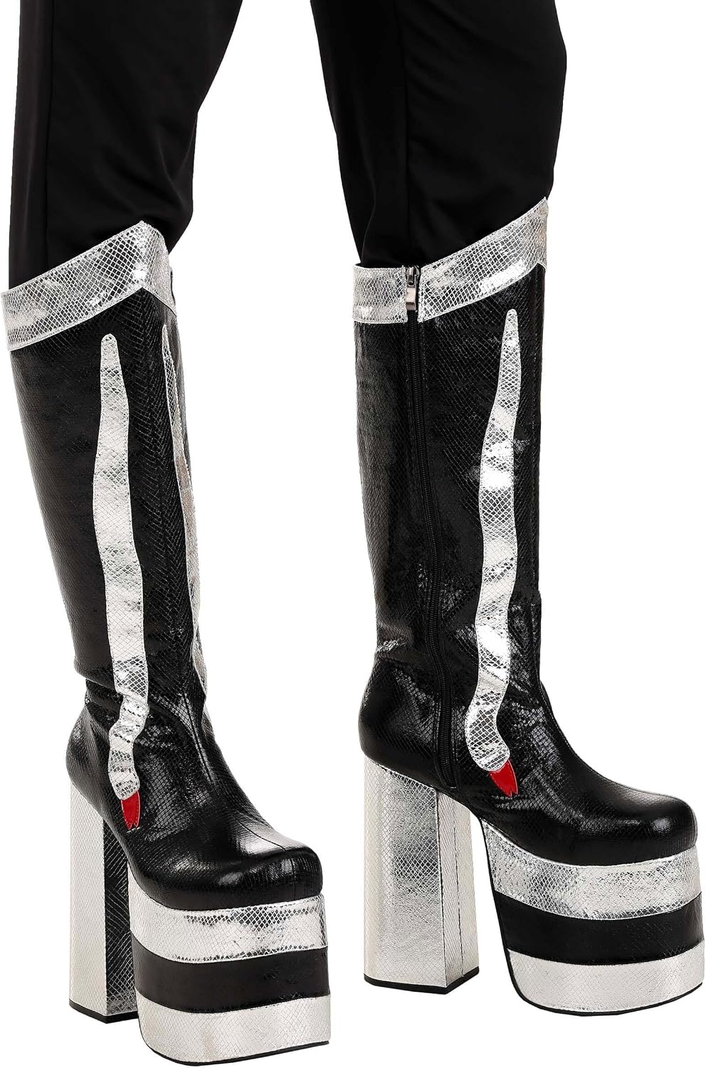 Fun Costumes Catman KISS Boots for Men with Black Vinyl and Silver Design, Officially Licensed