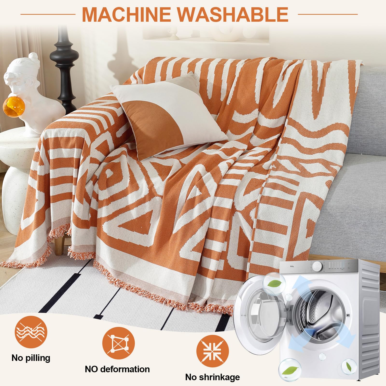 Boho Sofa Cover 3 Seater, Chenille Couch Cover for Corner Sofa Washable Sofa Slipcover - Image 4